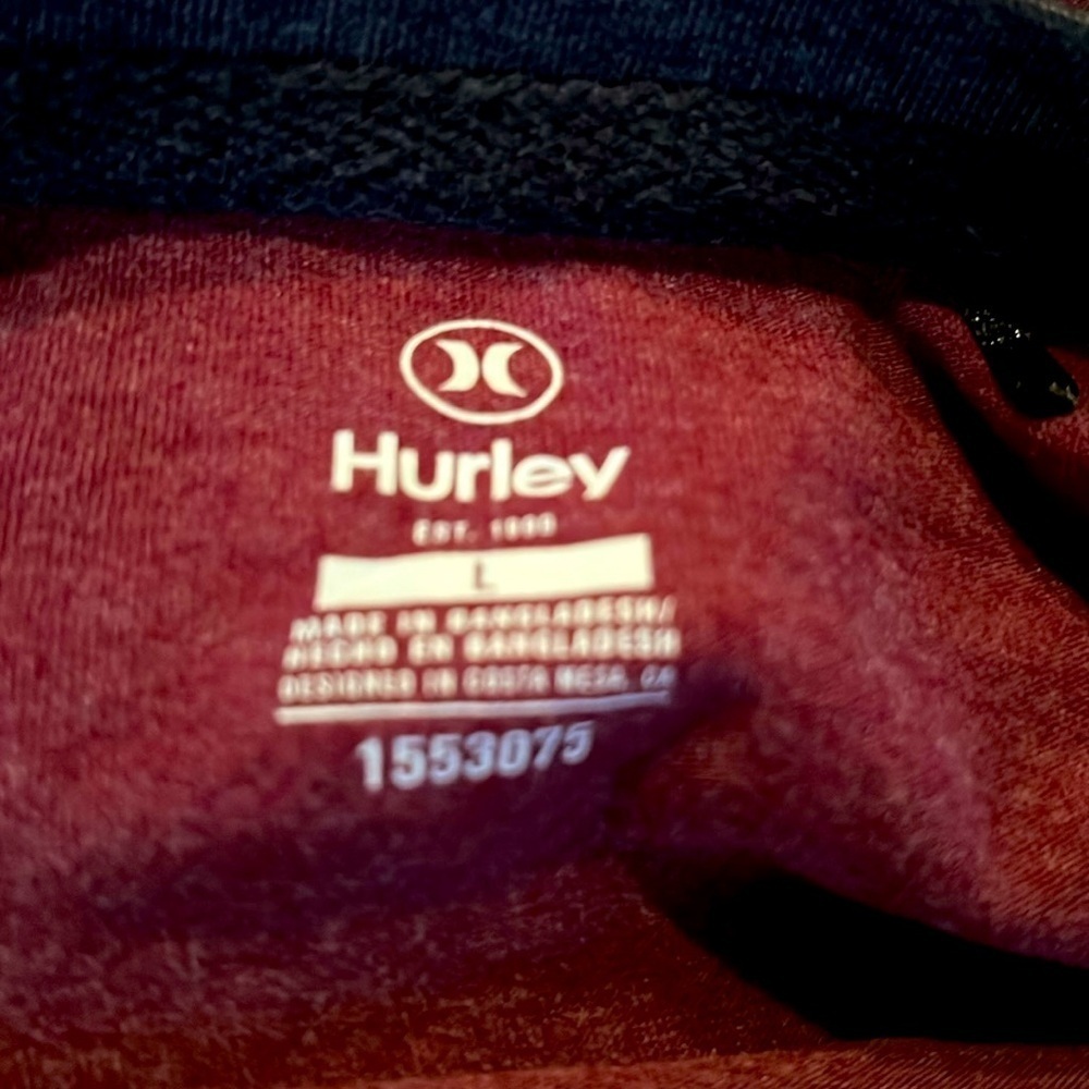 Hurley Long-sleeve Tee, SZ L, PTP 24”, Length 27”, Grey/Maroon, - Picture 2 of 4